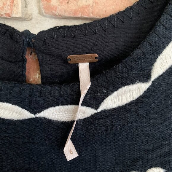 Free People Birds of A Feather Black / White Sleeveless Women's 6 Mini Dress EUC - Picture 4 of 14